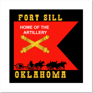 Fort SIll, Home of Artillery Guidon w Cassion - Black X 300 Posters and Art